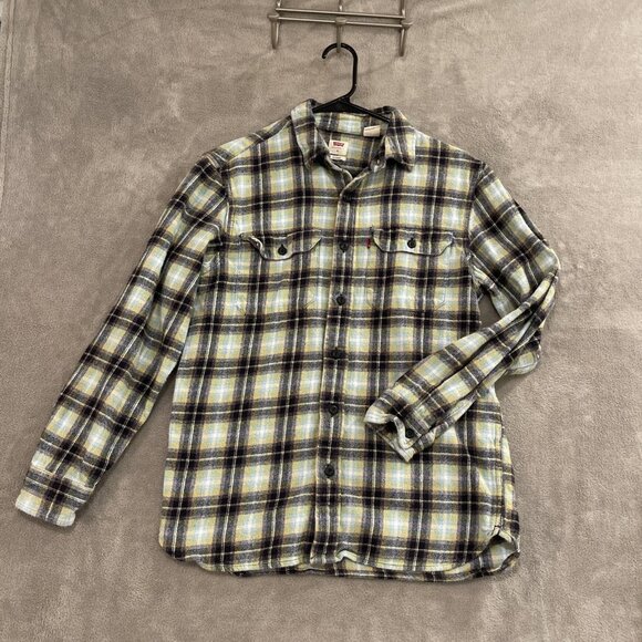Levis Plaid‎ Relaxed Fit Flannel Long Sleeve Button up Shirt Men’s Sz S Green - Picture 1 of 15